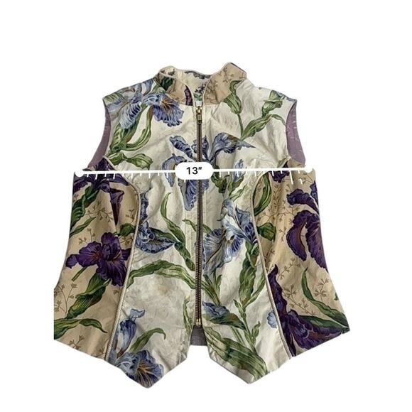 trapp new york floral tea party preppy full zip collared Vest Size 4 - Picture 2 of 6
